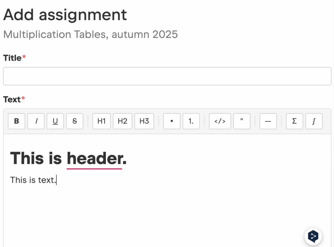 Add assignment page with rich text editor